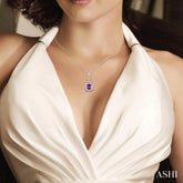 8x8 MM Cushion Checker Amethyst and 1/20 Ctw Single Cut Diamond Pendant in Sterling Silver with Chain